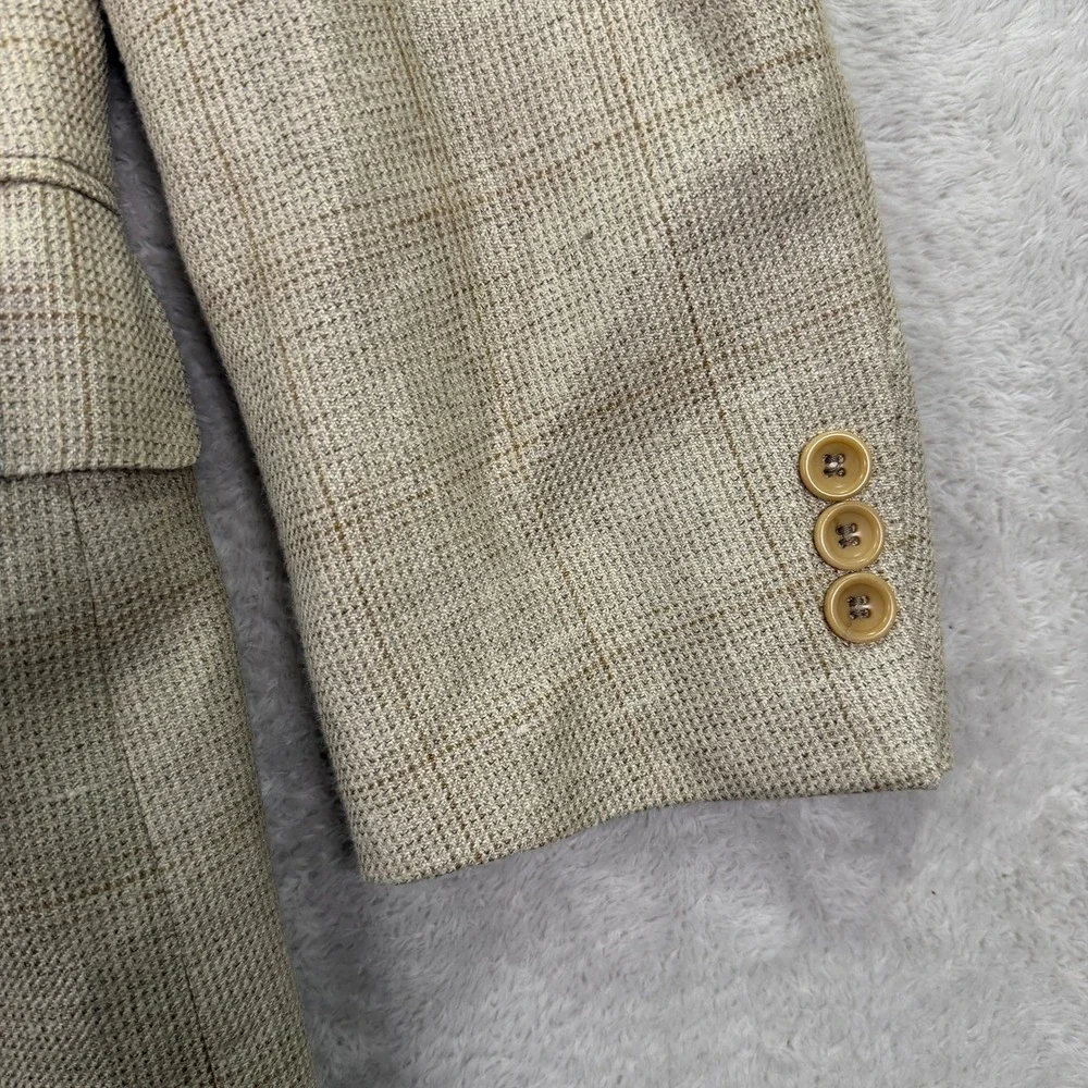 Vintage Canali Proposta Mens 38R Blazer Beige Silk Linen Wool Plaid Coat Italy